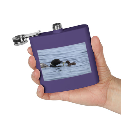 Loon Family 6oz Stainless Steel Flask — Nature Wildlife Gift