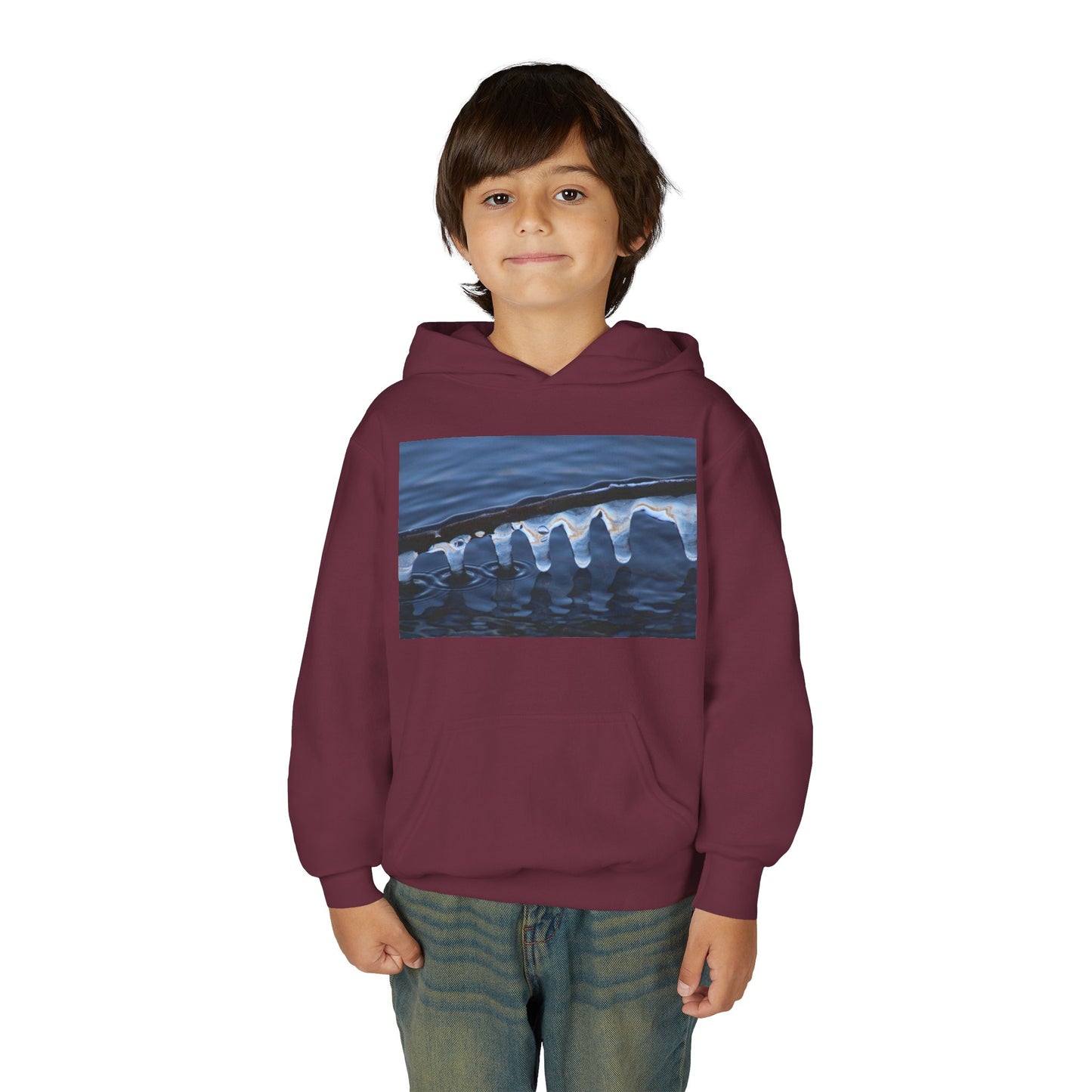 Ocean Wave Ice Photo Hoodie — Youth Nautical Winter Sweatshirt