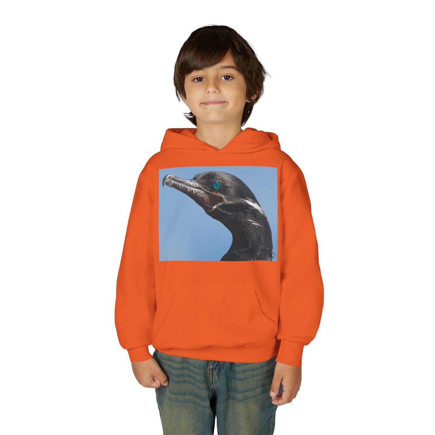 Youth Hoodie with Close-Up Cormorant Photo — Nature-Lover Kids Pullover