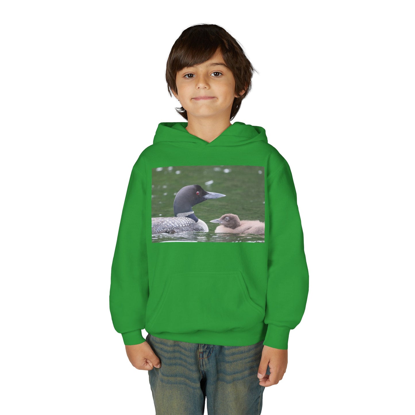 Youth Hoodie — Common Loon with Chick Nature Photo