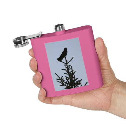6oz Stainless Steel Flask — Silhouette Bird on Spruce Design
