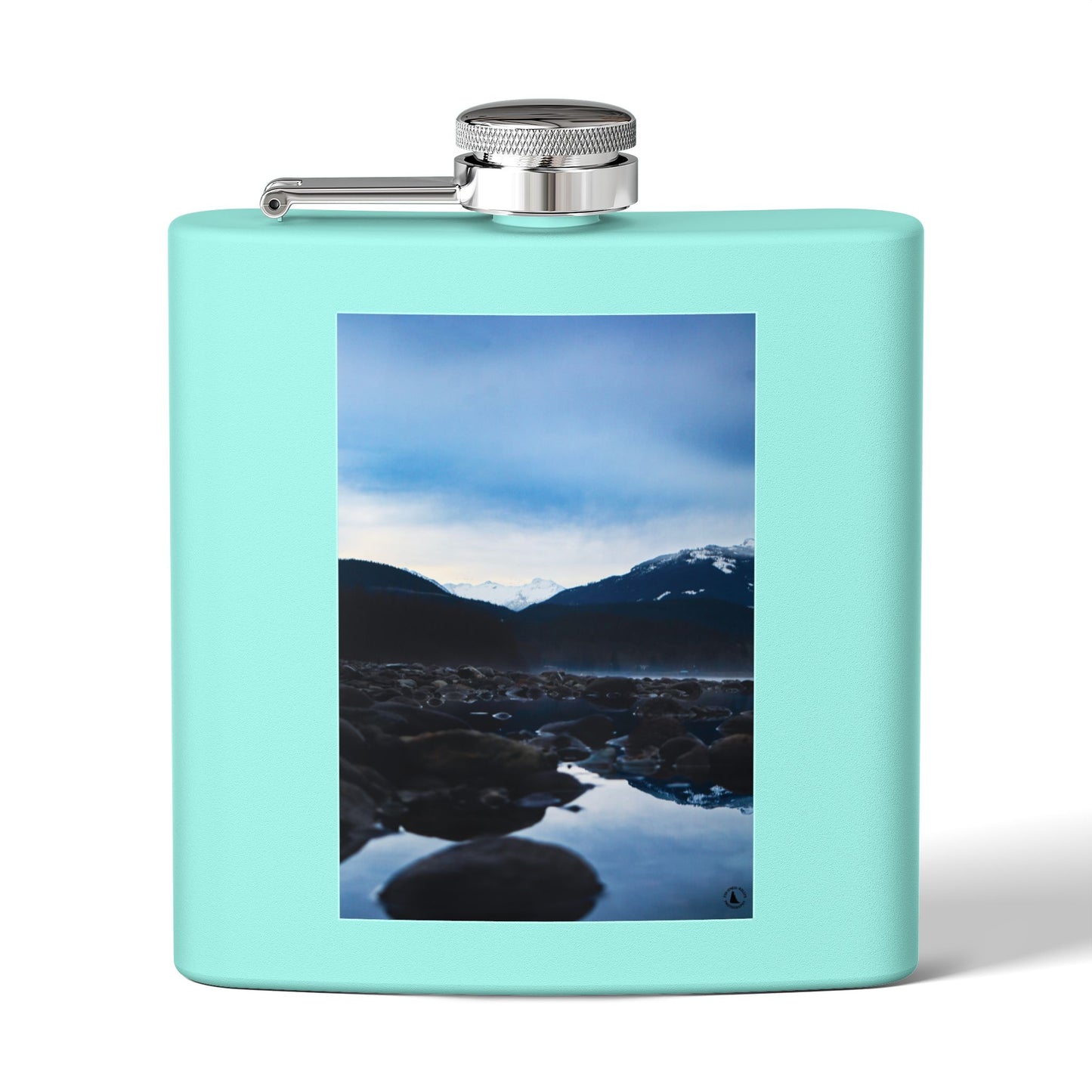 6oz Stainless Steel Flask — Mountain Lake Landscape Photo