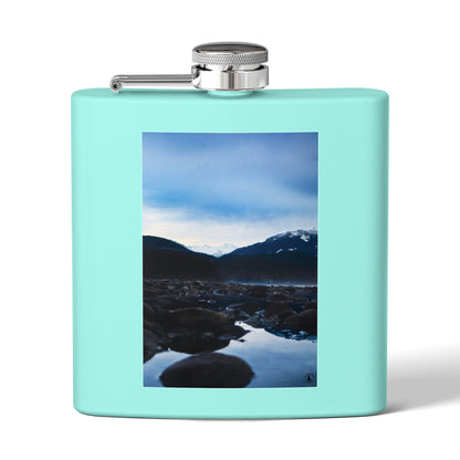 6oz Stainless Steel Flask — Mountain Lake Landscape Photo