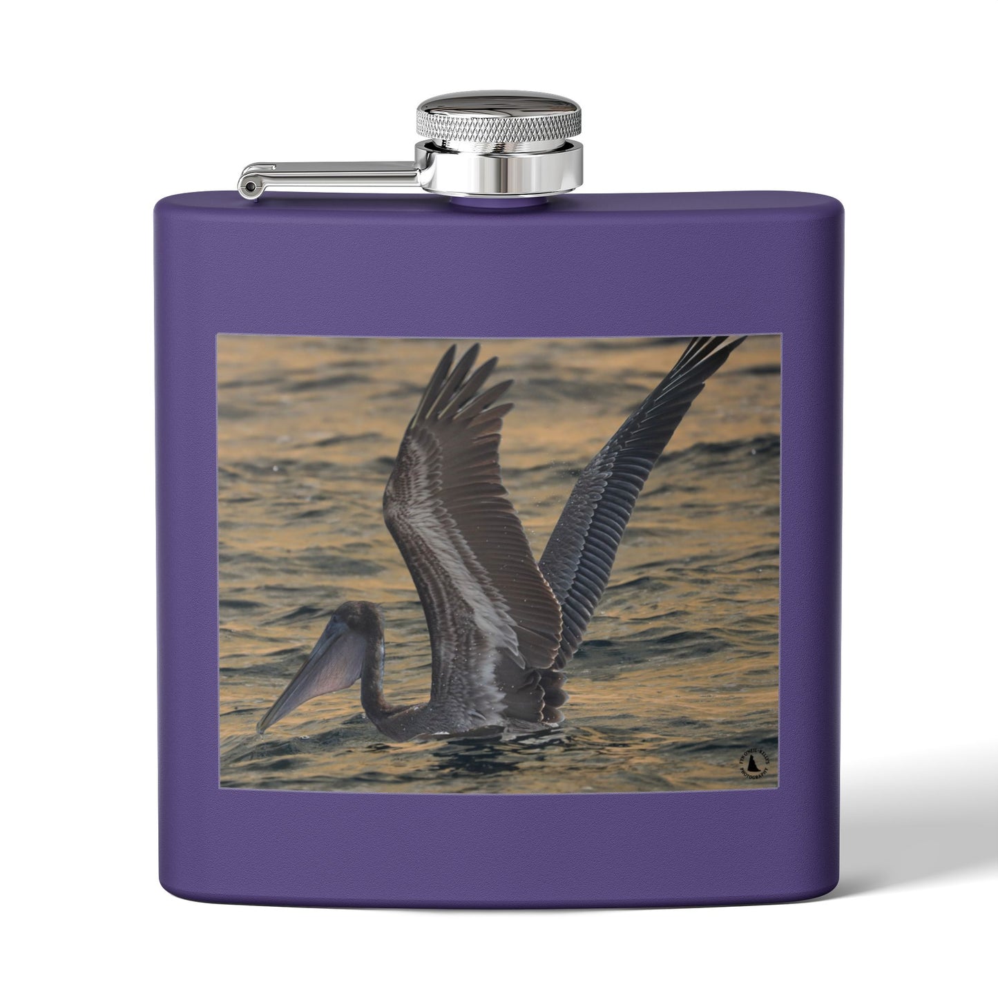 6oz Stainless Steel Flask — Pelican Sunset Photo Hip Flask, Coastal Wildlife Gift