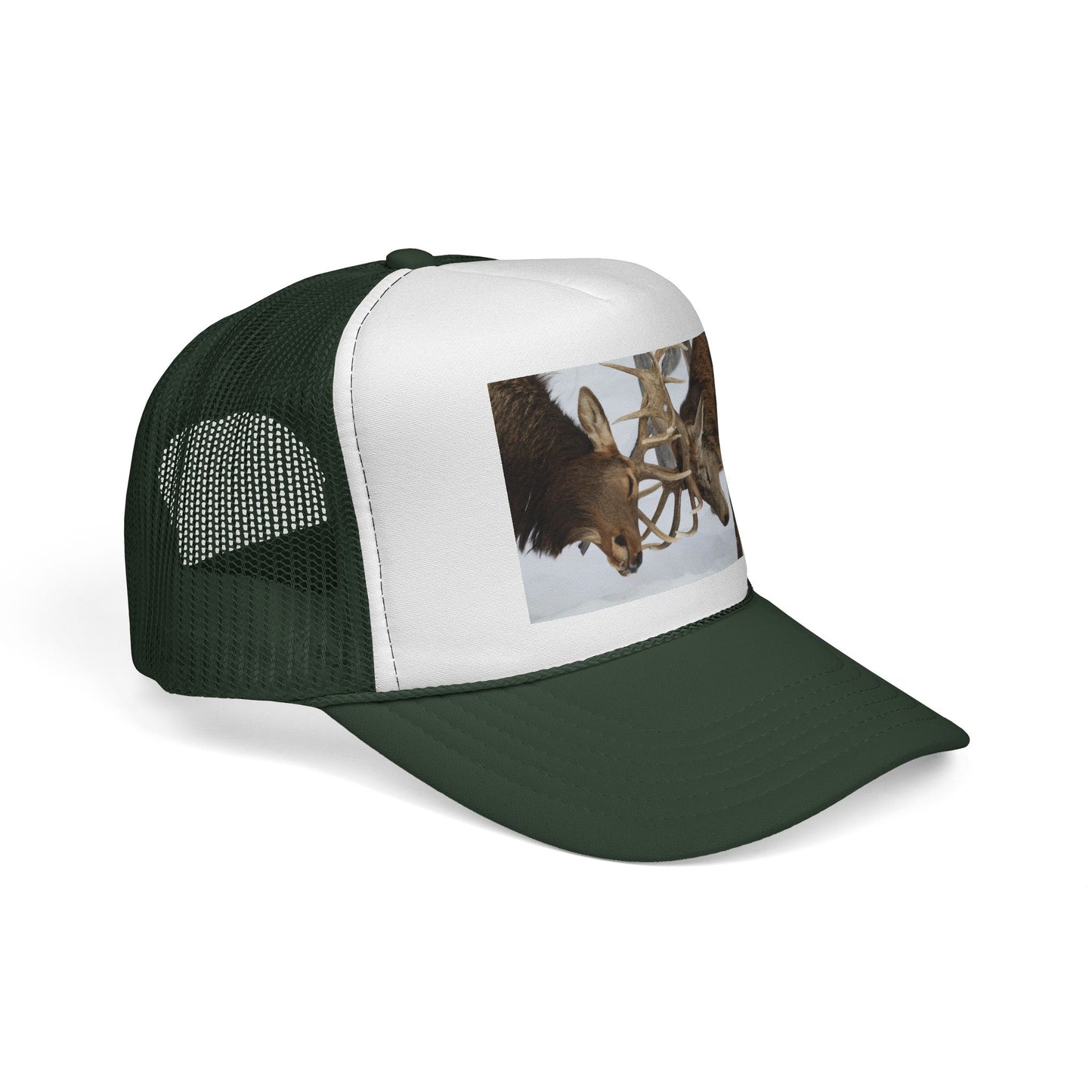 Bull Elk Wrestling Trucker Cap — Wildlife Hunting Nature Hat