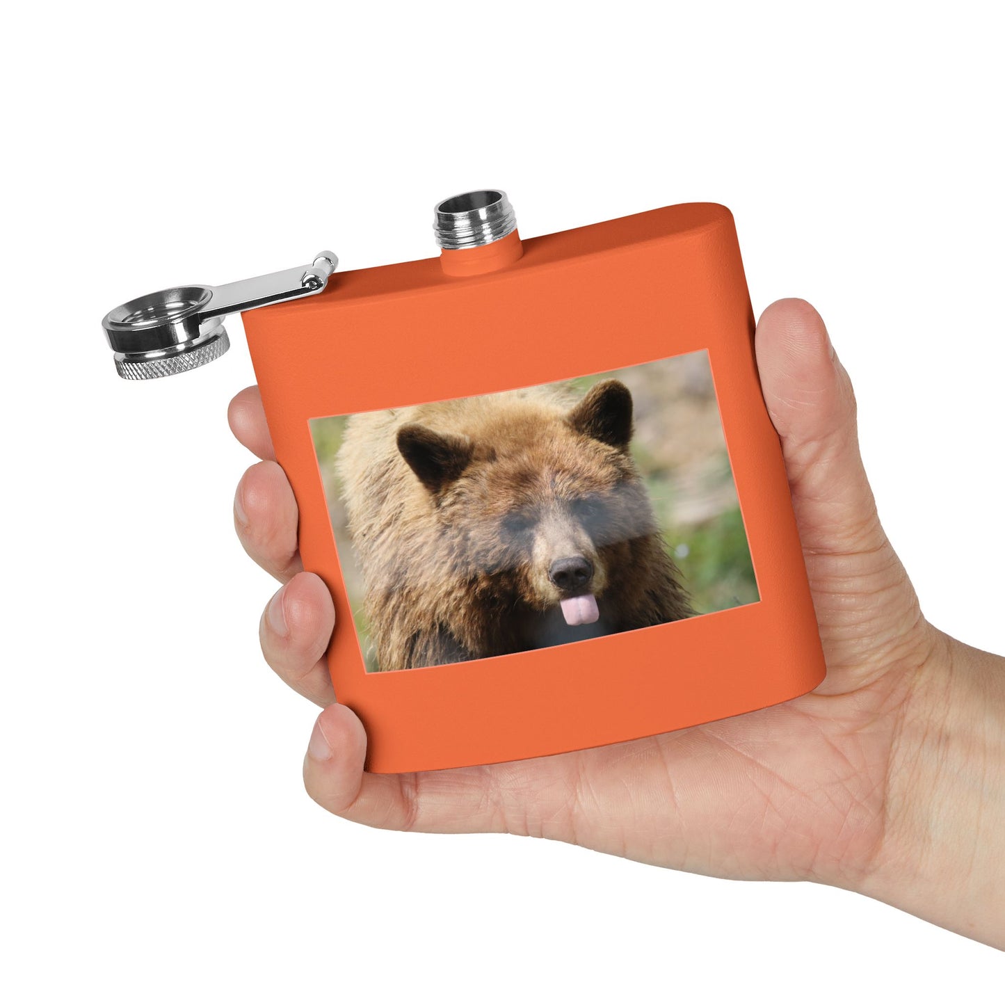 Bear Face 6oz Stainless Steel Flask — Funny Woodland Animal Hip Flask