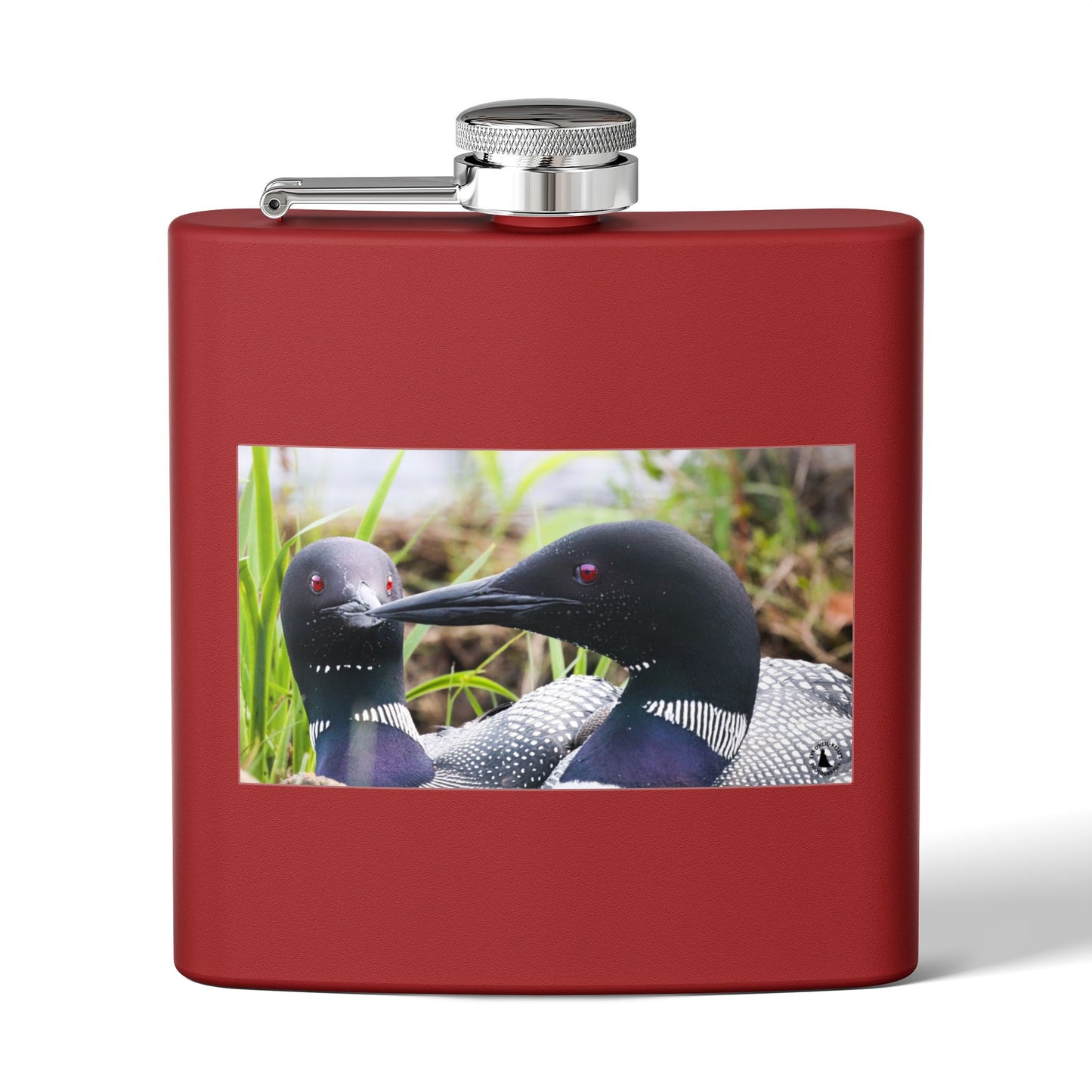 6oz Stainless Steel Flask — Loon Pair Nature Photo Flask for Outdoors & Gifts