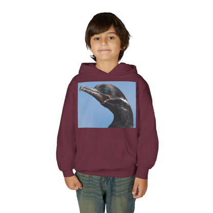 Youth Hoodie with Close-Up Cormorant Photo — Nature-Lover Kids Pullover