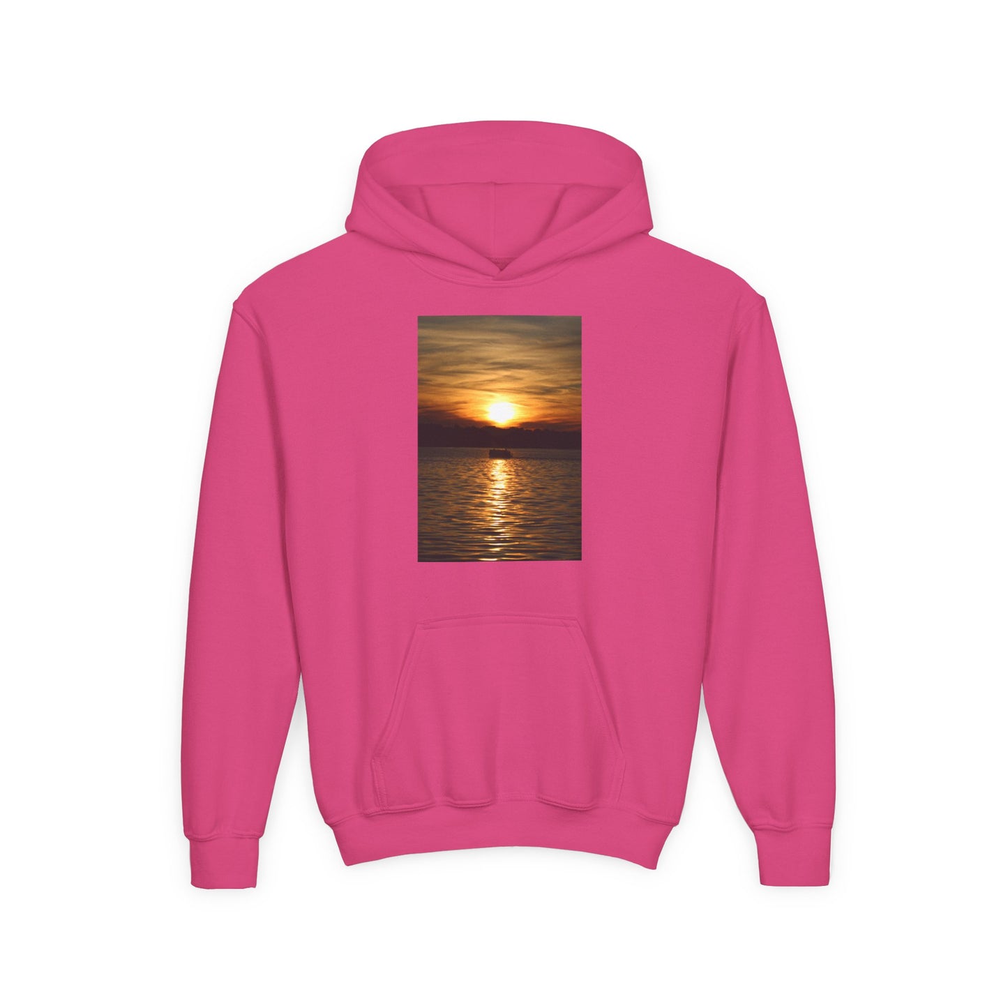 Youth Hoodie with Golden Sunset Photo - Beach Vibes Kids Pullover