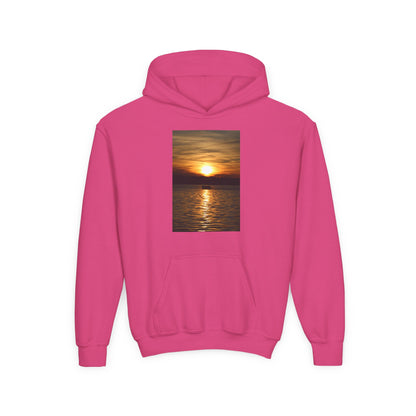 Youth Hoodie with Golden Sunset Photo - Beach Vibes Kids Pullover