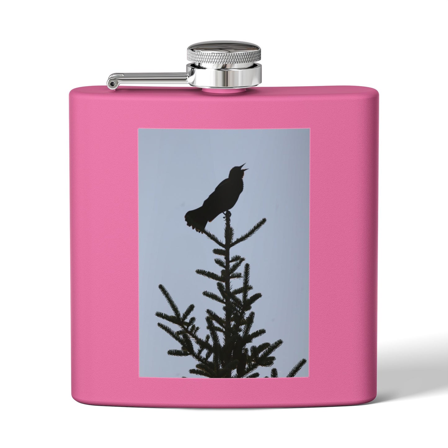 6oz Stainless Steel Flask — Silhouette Bird on Spruce Design