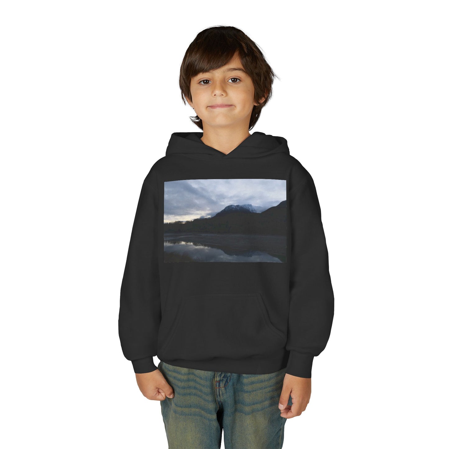 Youth Hoodie with Serene Mountain Lake Photo - Cozy Outdoor Nature Pullover