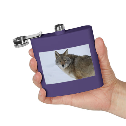 Coyote Photo Stainless Steel Flask — 6oz Wildlife Pocket Flask