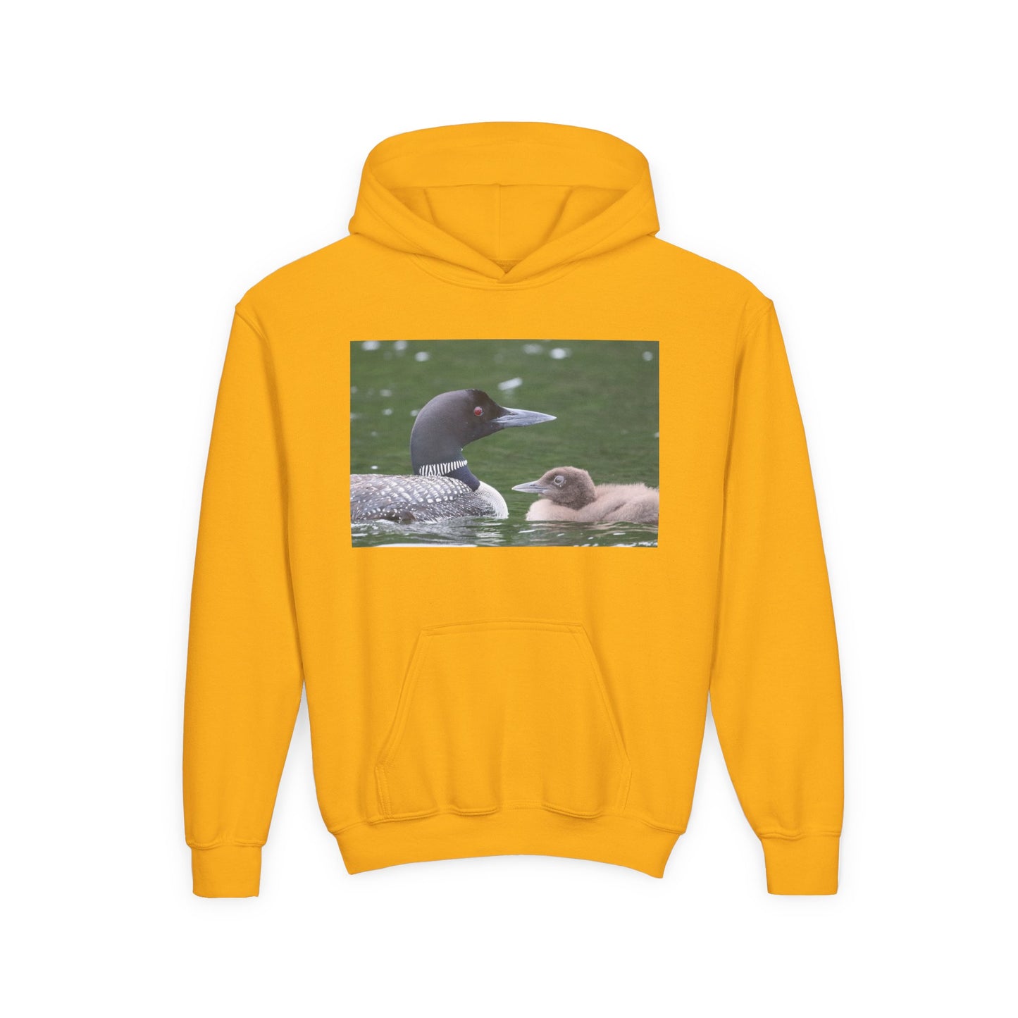 Youth Hoodie — Common Loon with Chick Nature Photo