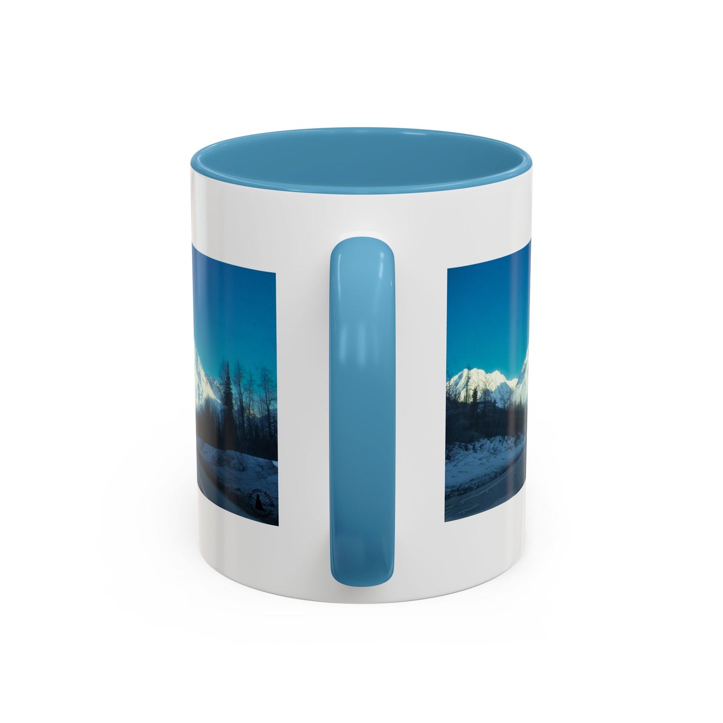 Scenic Mountain Panorama Accent Coffee Mug — Snowy Peaks Travel Coffee Cup (11/15 oz)