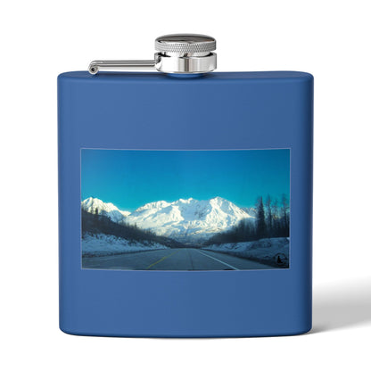 6oz Mountain Landscape Stainless Steel Flask – Snowy Peaks Photo Hip Flask