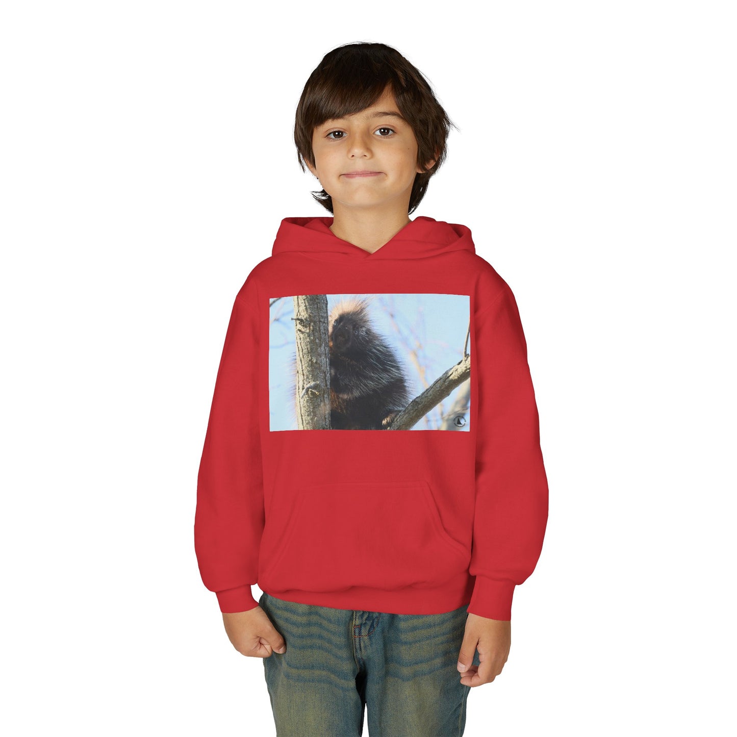 Youth Hoodie with Tree-Climbing Porcupine Photo – Cute Wildlife Kids Sweatshirt