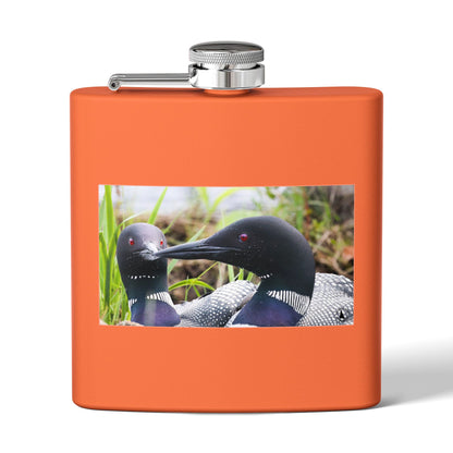 6oz Stainless Steel Flask — Loon Pair Nature Photo Flask for Outdoors & Gifts