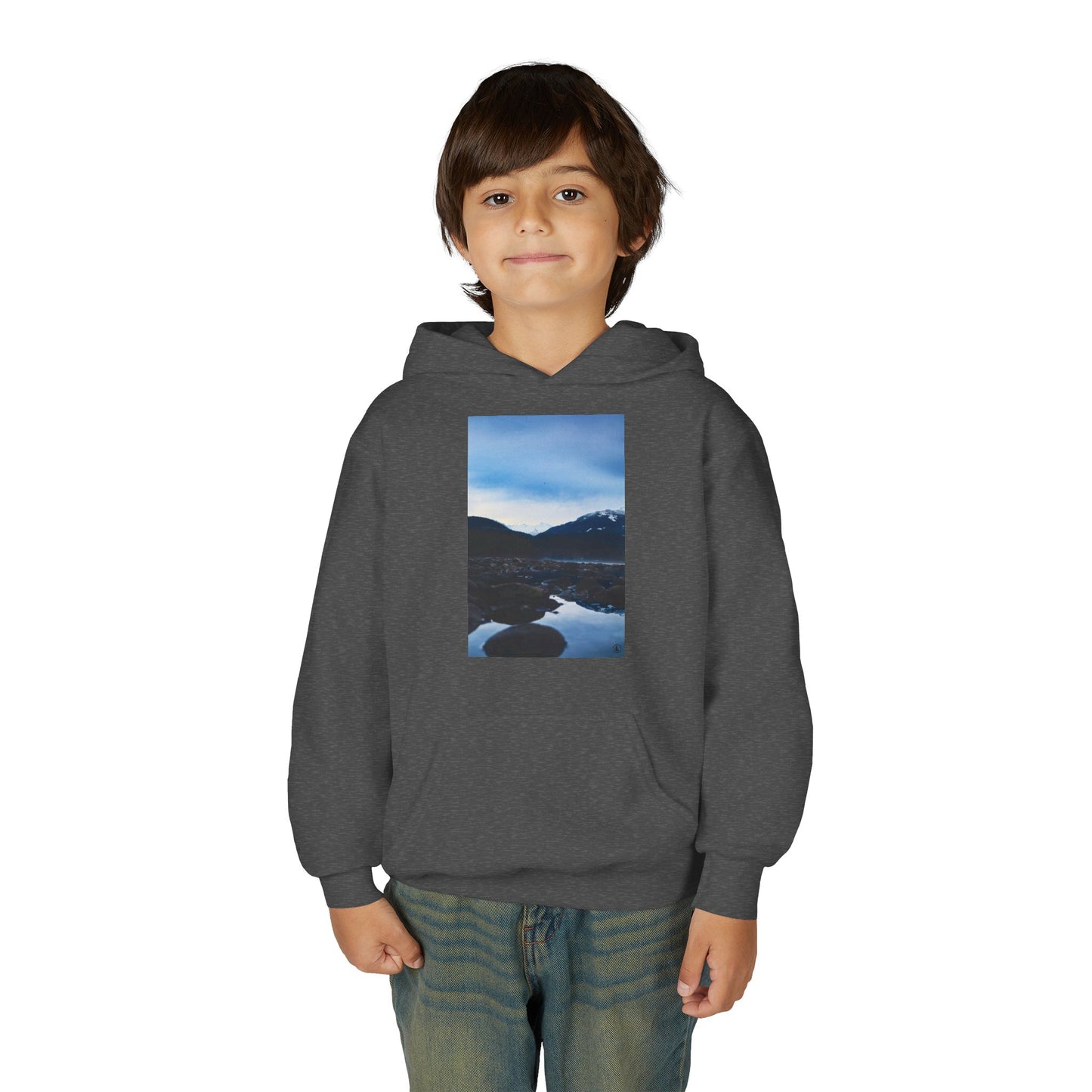 Youth Hoodie with Mountain Lake Photo Print — Nature Landscape Pullover