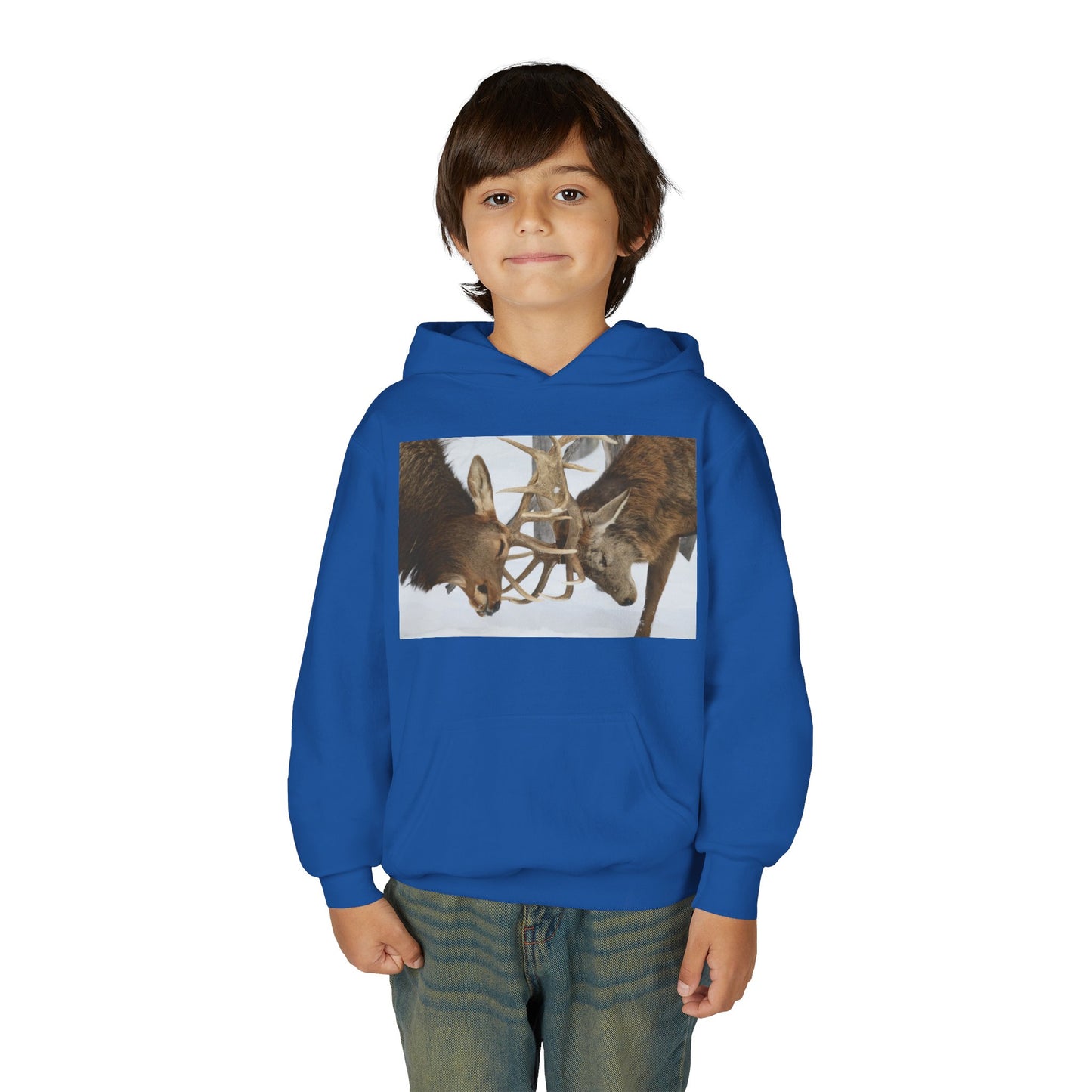 Fighting Deer Antlers Youth Hoodie | Wildlife Nature Illustration
