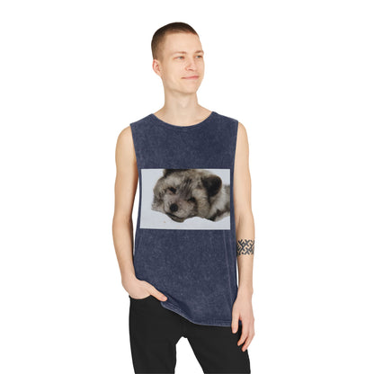 Arctic Fox Sleeping Photo Tank Top — Vintage Stonewash Sleeveless Tee