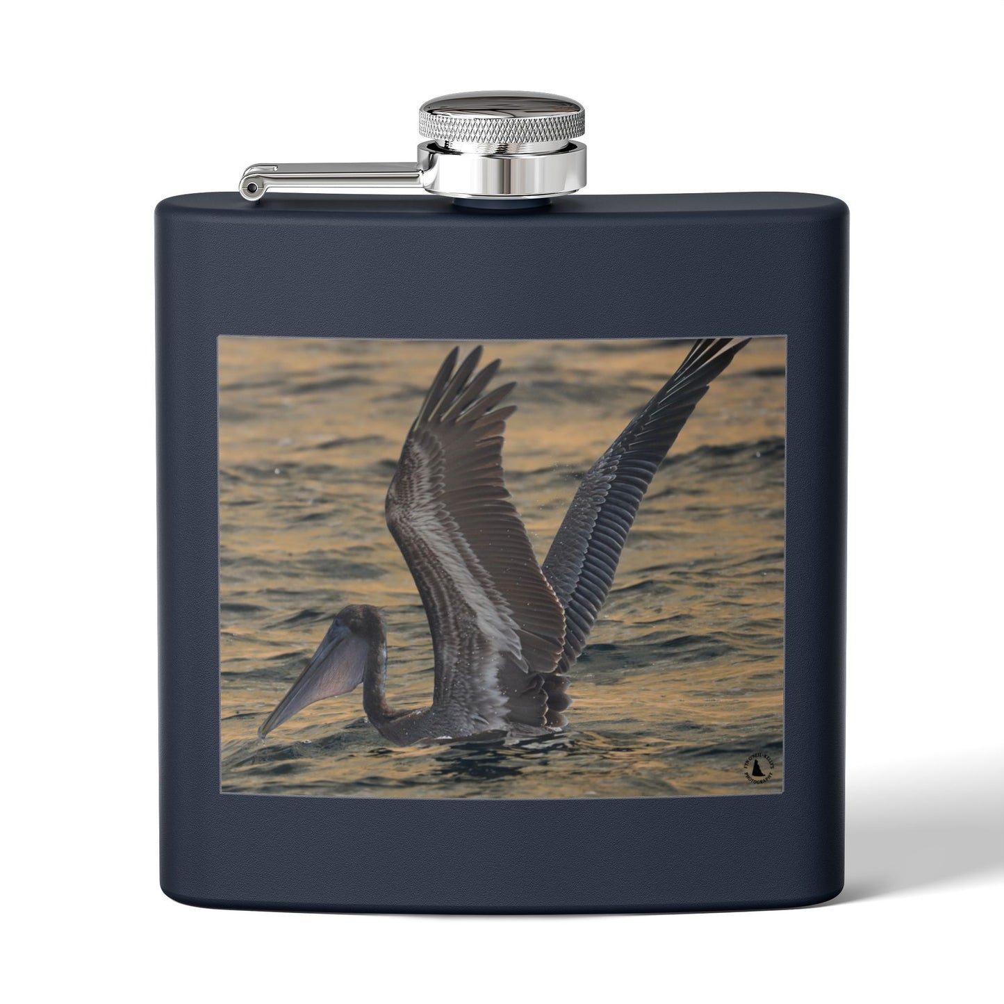 6oz Stainless Steel Flask — Pelican Sunset Photo Hip Flask, Coastal Wildlife Gift