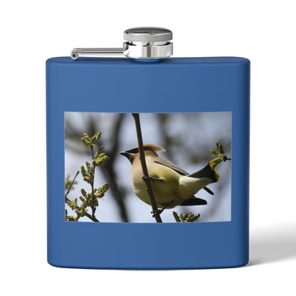 6oz Stainless Steel Flask with Cedar Waxwing Bird Photo — Wildlife Gift for Bird Lovers