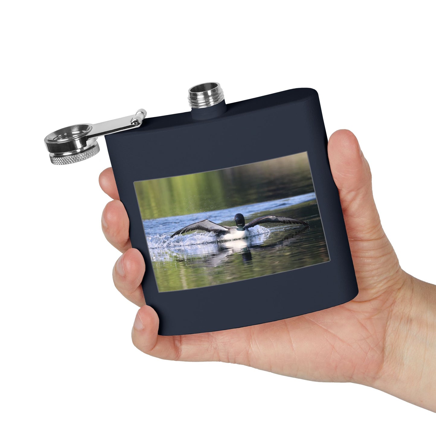 6oz Stainless Steel Flask with Diving Loon Photo – Wildlife Gift for Outdoor Enthusiasts