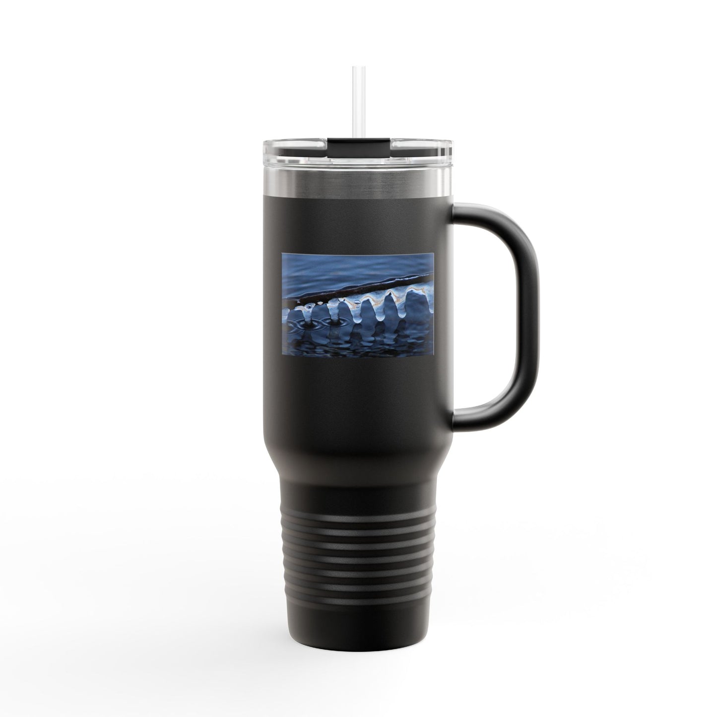 40oz Insulated Travel Mug — Ocean Wave Ice Photo Design, Large Stainless Steel Tumbler
