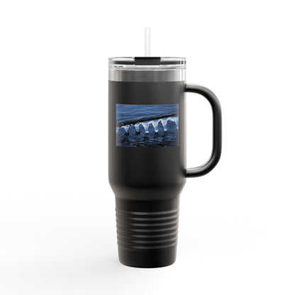 40oz Insulated Travel Mug — Ocean Wave Ice Photo Design, Large Stainless Steel Tumbler