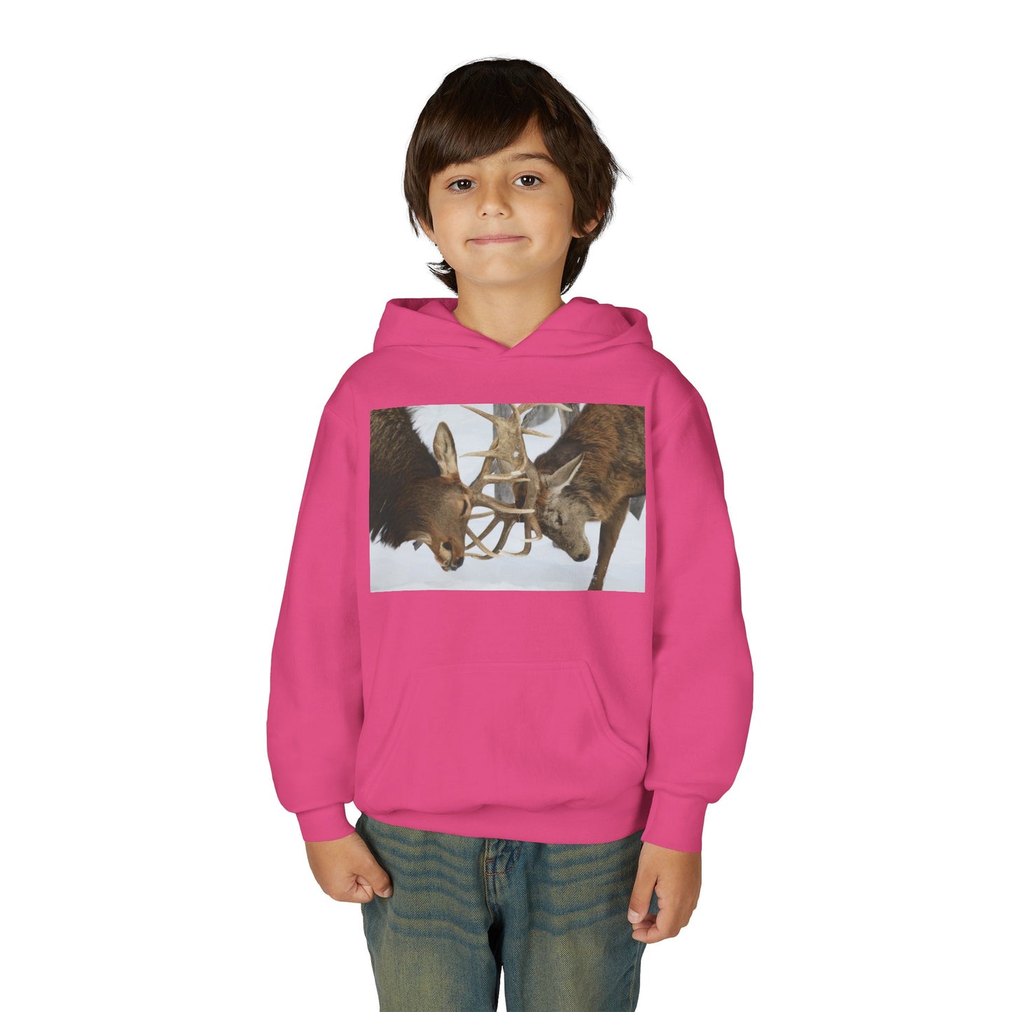 Fighting Deer Antlers Youth Hoodie | Wildlife Nature Illustration