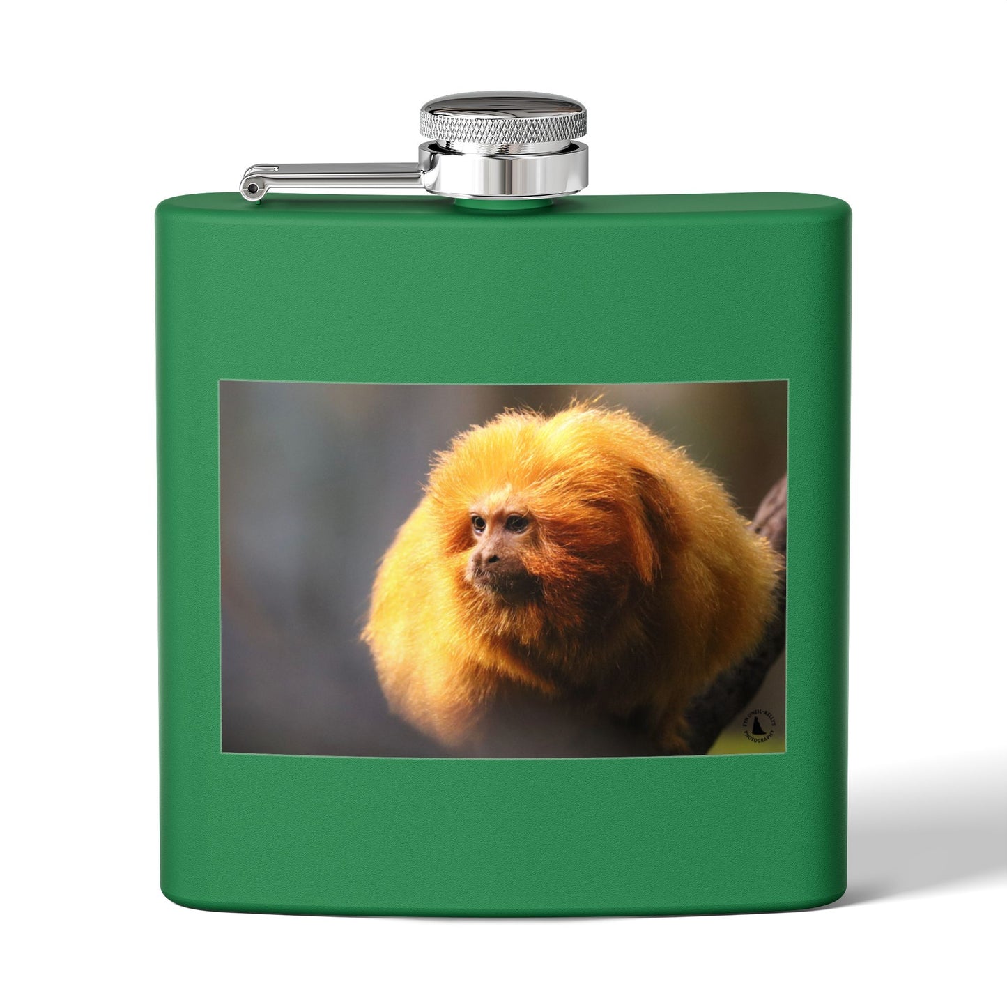 6oz Stainless Steel Flask with Golden Lion Tamarin Photo
