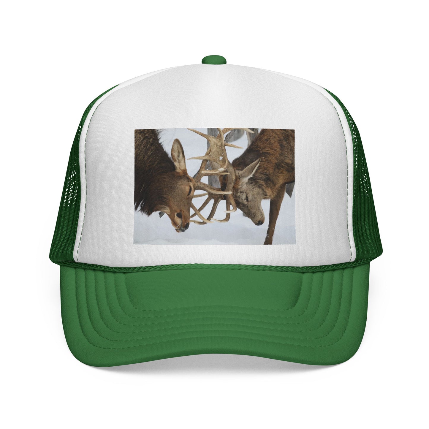 Bull Elk Wrestling Trucker Cap — Wildlife Hunting Nature Hat
