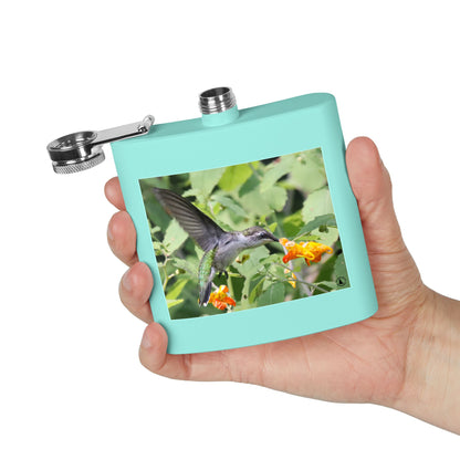 Hummingbird Photo Stainless Steel Flask — 6oz Portable Liquor Hip Flask