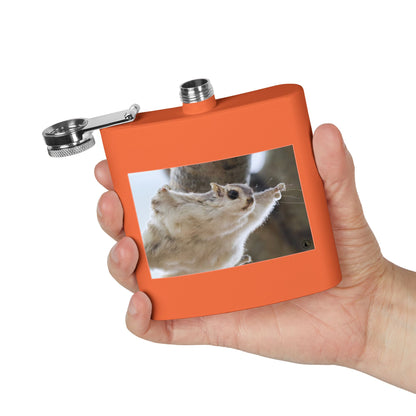 Squirrel Stretch Photo Flask — 6oz Stainless Steel Pocket Flask