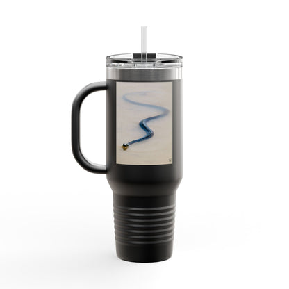 40oz Insulated Travel Mug – Minimal Beach Sand & Blue Wave Design