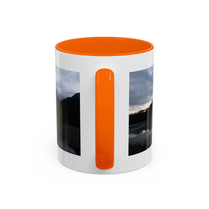 Scenic Mountain Lake Accent Coffee Mug — Moody Sunset Reflection (11oz & 15oz)