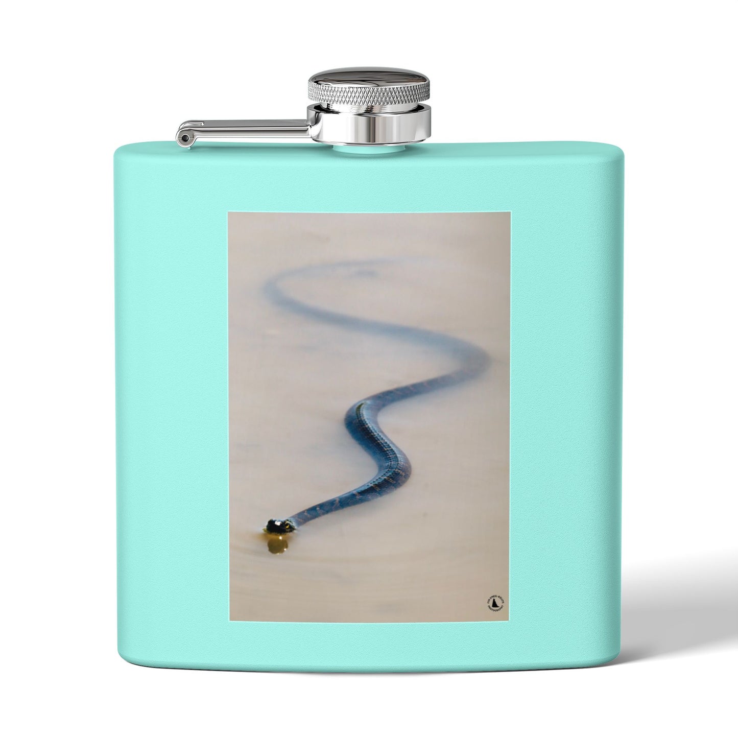 6oz Stainless Steel Flask with Serpentine Snow Trail Photo – Minimal Outdoor Gift