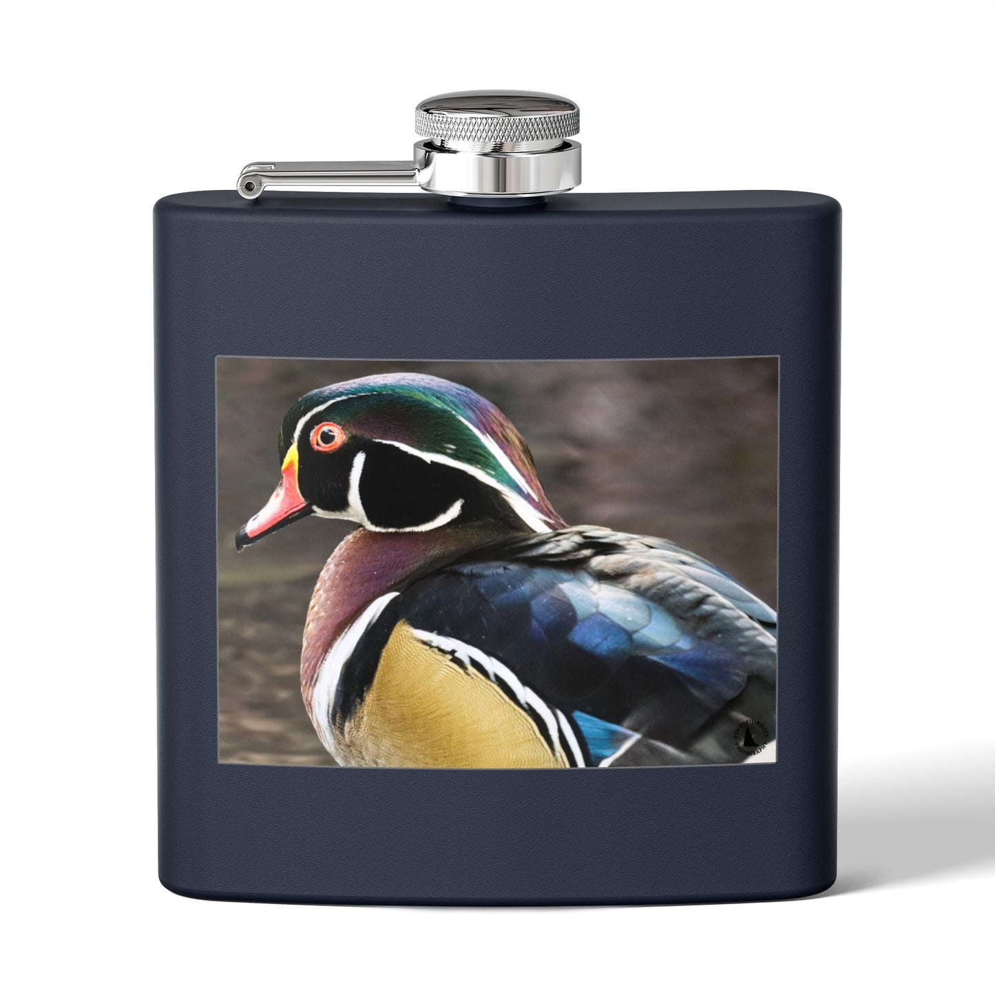 Wood Duck Stainless Steel Flask — 6oz Pocket Hip Flask for Birdwatchers & Outdoor Gifts