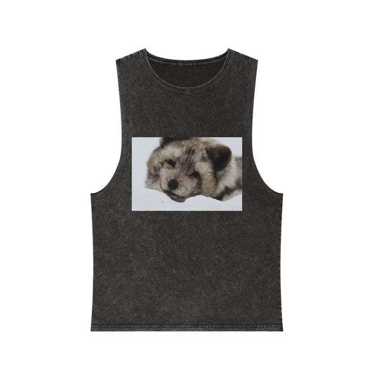 Arctic Fox Sleeping Photo Tank Top — Vintage Stonewash Sleeveless Tee