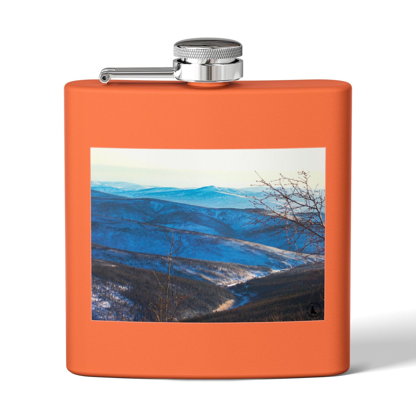 Mountain Vista 6oz Stainless Steel Flask — Scenic Blue Ridge Landscape