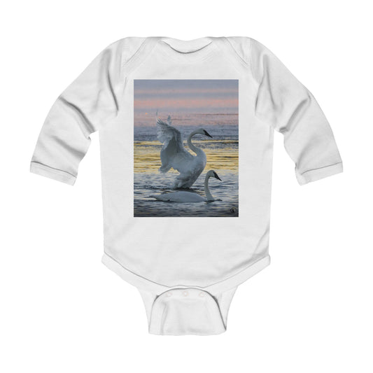 Infant Bodysuit with Swan Sunset Photo – Long Sleeve Baby Onesie