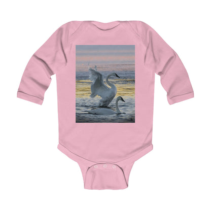 Infant Bodysuit with Swan Sunset Photo – Long Sleeve Baby Onesie
