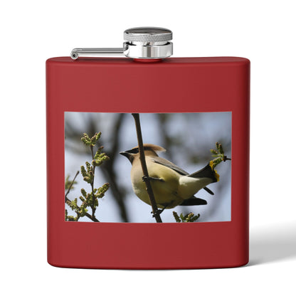6oz Stainless Steel Flask with Cedar Waxwing Bird Photo — Wildlife Gift for Bird Lovers