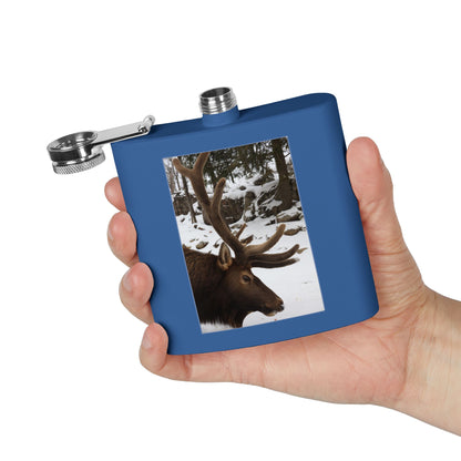 6oz Stainless Steel Flask – Winter Elk Photo Hip Flask, Outdoor Hunting Gift