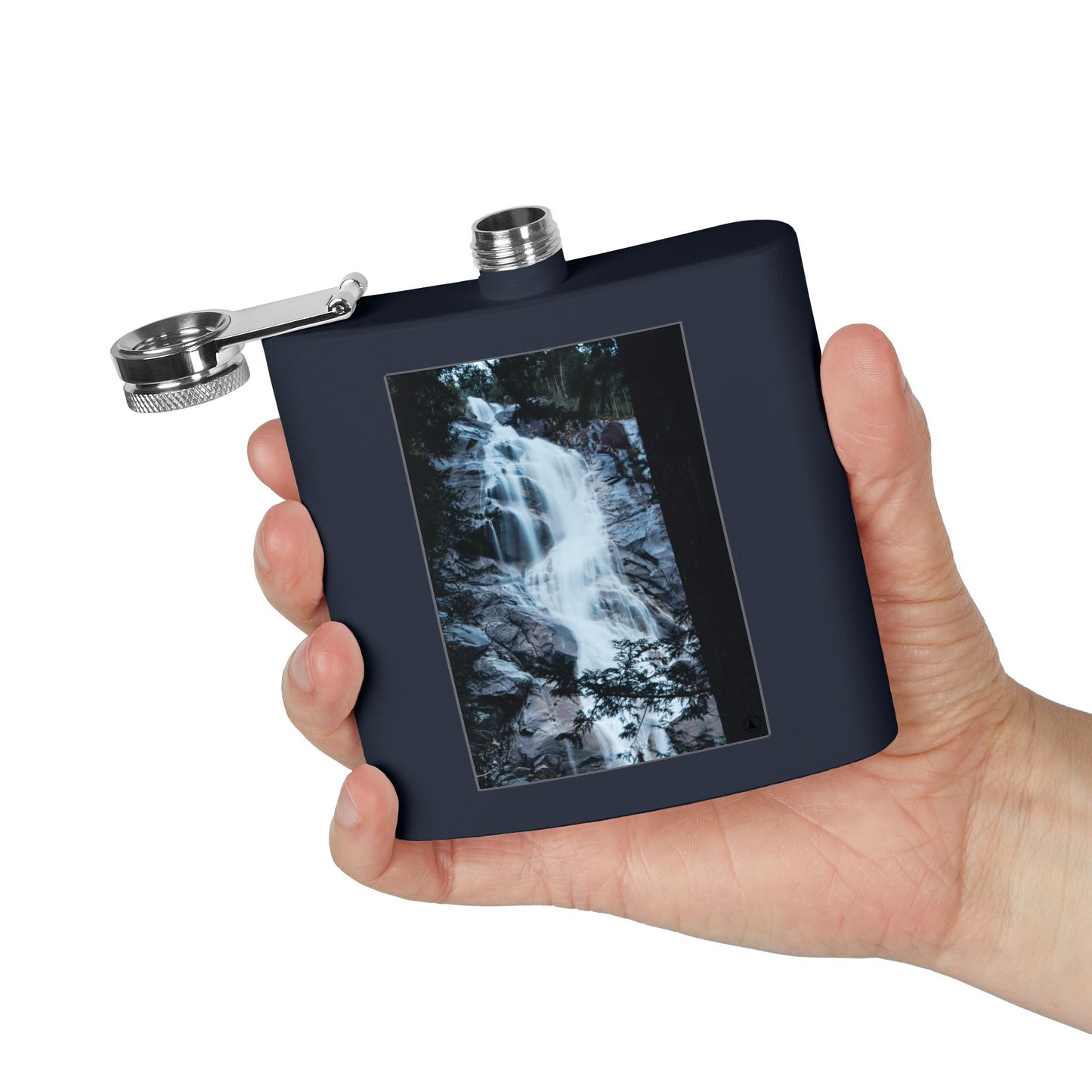 Waterfall Photo Stainless Steel Flask — 6oz Pocket Hip Flask for Outdoors & Travel