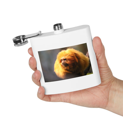6oz Stainless Steel Flask with Golden Lion Tamarin Photo
