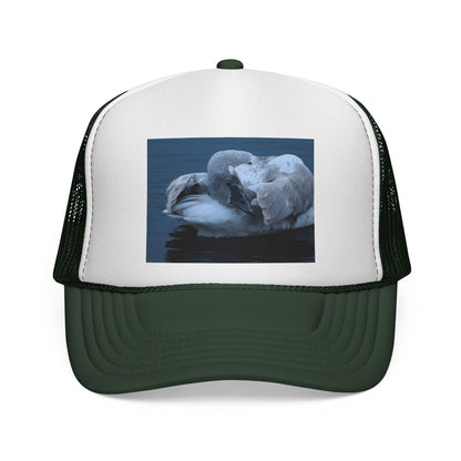 Swan Trucker Cap - Serene Sleepy Swan Photo Mesh Hat