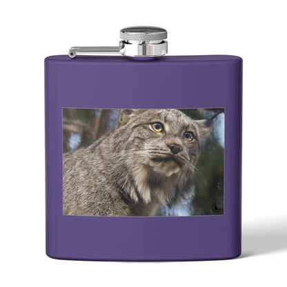 Lynx Portrait Stainless Steel Flask — 6oz Wildlife Gift for Outdoor Lovers