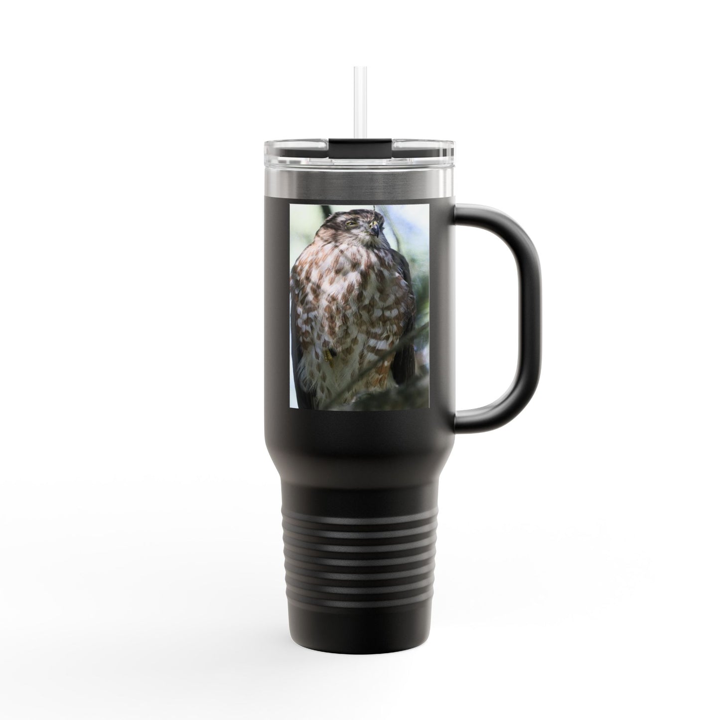 40oz Insulated Travel Mug — Photoreal Hawk Nature Tumbler